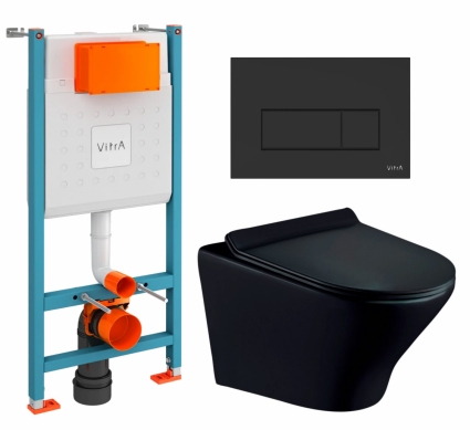 Комплект 3 в 1 инсталляция VitrA V-Fix Core + Унитаз подвесной Esbano Aster ESUPASTEBM + кнопка черная матовая