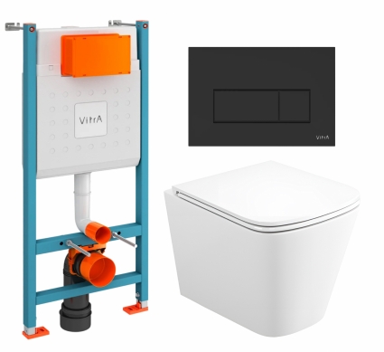 Комплект 3 в 1 инсталляция VitrA V-Fix Core + Унитаз подвесной Enio Binario Tornado 1.0 EN4180237 + кнопка черная матовая