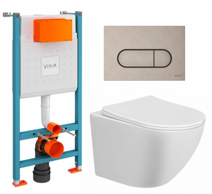 Комплект 3 в 1 инсталляция VitrA V-Fix Core + Унитаз подвесной Taliente Amato AM25010 + кнопка никель матовая