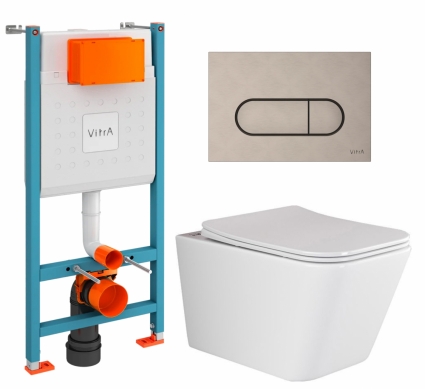 Комплект 3 в 1 инсталляция VitrA V-Fix Core + Унитаз подвесной Ceramica Nova Metric Rimless CN3007 + кнопка никель матовая