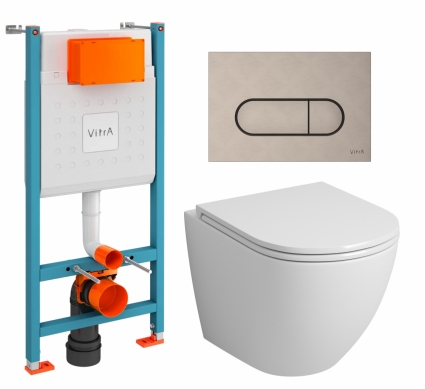 Комплект 3 в 1 инсталляция VitrA V-Fix Core + Унитаз подвесной Grossman GR-4455S + кнопка никель матовая