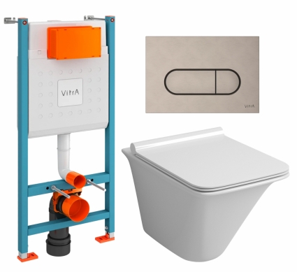 Комплект 3 в 1 инсталляция VitrA V-Fix Core + Унитаз подвесной Grossman GR-4413S + кнопка никель матовая