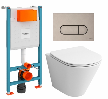 Комплект 3 в 1 инсталляция VitrA V-Fix Core + Унитаз подвесной Grossman GR-4477S + кнопка никель матовая