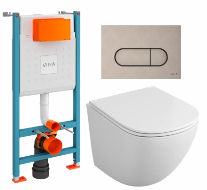 Комплект 3 в 1 инсталляция VitrA V-Fix Core + Унитаз подвесной Owl 1975 Cirkel-H OWLT190302 + кнопка никель матовая
