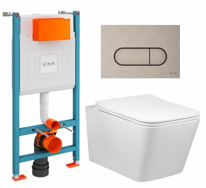 Комплект 3 в 1 инсталляция VitrA V-Fix Core + Унитаз Vincea Q-Line VT1-12 + кнопка никель матовая