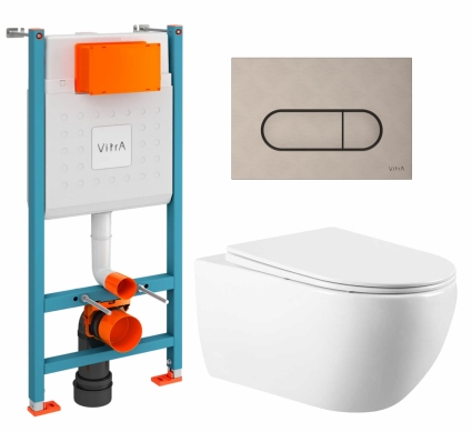 Комплект 3 в 1 инсталляция VitrA V-Fix Core + Унитаз подвесной Vincea Evo VT1-34 + кнопка никель матовая