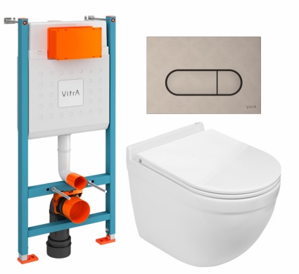 Комплект 3 в 1 инсталляция VitrA V-Fix Core + Подвесной унитаз WeltWasser Heimbach 043 GL-WT + кнопка никель матовая