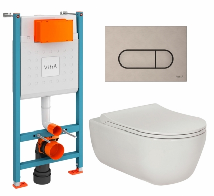 Комплект 3 в 1 инсталляция VitrA V-Fix Core + Унитаз подвесной Berges Wasserhaus Ego XL 082118 + кнопка никель матовая
