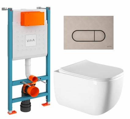 Комплект 3 в 1 инсталляция VitrA V-Fix Core + Унитаз подвесной Vincea Form VT1-35 + кнопка никель матовая