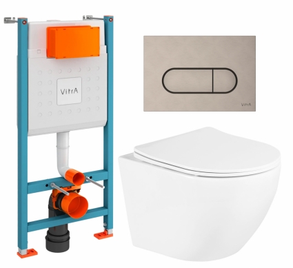 Комплект 3 в 1 инсталляция VitrA V-Fix Core + Унитаз подвесной BelBagno Uno BB3105CHR/SC + кнопка никель матовая