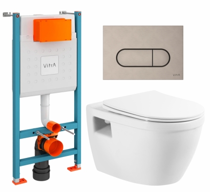 Комплект 3 в 1 инсталляция VitrA V-Fix Core + Унитаз подвесной BelBagno Loto BB070CHR/SC + кнопка никель матовая