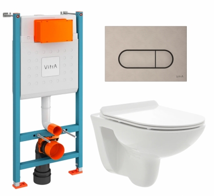 Комплект 3 в 1 инсталляция VitrA V-Fix Core + Унитаз подвесной AQUAme AQM2008 + кнопка никель матовая
