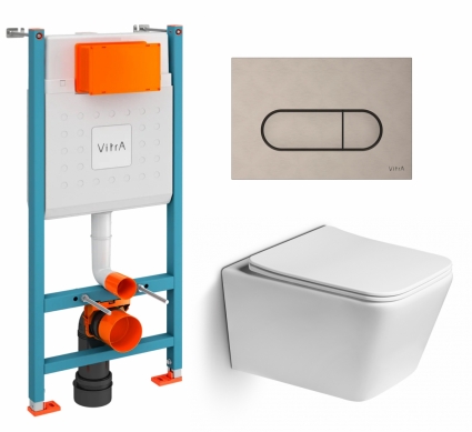 Комплект 3 в 1 инсталляция VitrA V-Fix Core + Унитаз подвесной SantiLine SL-5007 + кнопка никель матовая