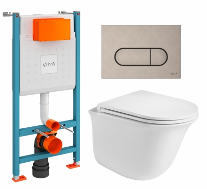 Комплект 3 в 1 инсталляция VitrA V-Fix Core + Подвесной унитаз WeltWasser Telbach 004 GL-WT + кнопка никель матовая