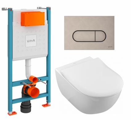 Комплект 3 в 1 инсталляция VitrA V-Fix Core + Унитаз подвесной Villeroy & Boch Subway 2.0 5614R201 + кнопка никель матовая