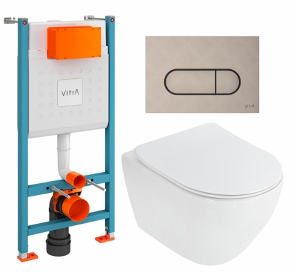 Комплект 3 в 1 инсталляция VitrA V-Fix Core + Унитаз подвесной Cezares Stylus CZR-513-TH-R + кнопка никель матовая