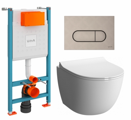 Комплект 3 в 1 инсталляция VitrA V-Fix Core + Унитаз подвесной VitrA Sento 7748В003-0075 + кнопка никель матовая