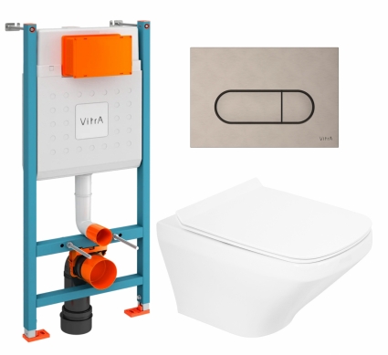 Комплект 3 в 1 инсталляция VitrA V-Fix Core + Унитаз подвесной BelBagno Sela BB3201CHR + кнопка никель матовая