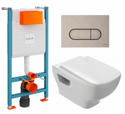 Комплект 3 в 1 инсталляция VitrA V-Fix Core + Унитаз подвесной Jacob Delafon Struktura EDE102-00 + кнопка никель матовая
