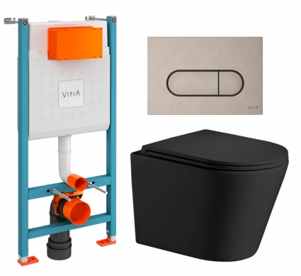 Комплект 3 в 1 инсталляция VitrA V-Fix Core + Подвесной унитаз WeltWasser Salzbach 043 MT-BL + кнопка никель матовая