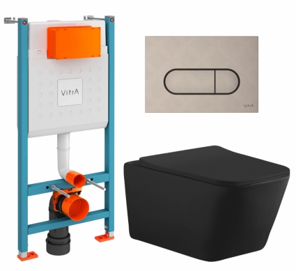 Комплект 3 в 1 инсталляция VitrA V-Fix Core + Унитаз подвесной Aquanet Tavr-W BW 287011 + кнопка никель матовая