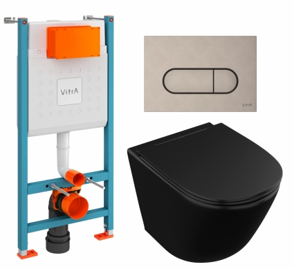 Комплект 3 в 1 инсталляция VitrA V-Fix Core + Унитаз подвесной Owl 1975 Vind Cirkel-H Matt Black OWLT190305 + кнопка никель матовая