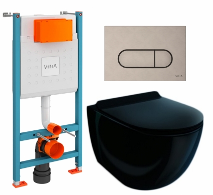 Комплект 3 в 1 инсталляция VitrA V-Fix Core + Унитаз подвесной Esbano Garcia ESUPGARCB + кнопка никель матовая