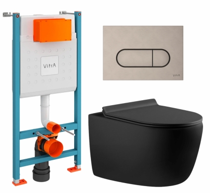 Комплект 3 в 1 инсталляция VitrA V-Fix Core + Унитаз подвесной Aquanet Cetus-BW 287008 + кнопка никель матовая