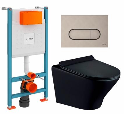 Комплект 3 в 1 инсталляция VitrA V-Fix Core + Унитаз подвесной Esbano Aster ESUPASTEBM + кнопка никель матовая