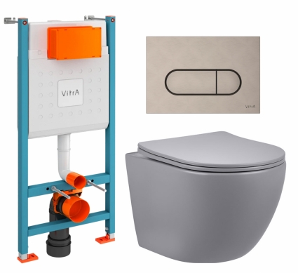 Комплект 3 в 1 инсталляция VitrA V-Fix Core + Унитаз подвесной Vincea Globo VT1-14SMG + кнопка никель матовая