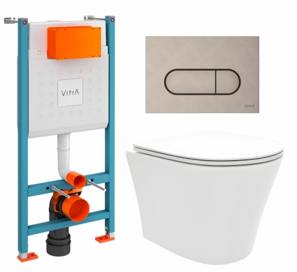 Комплект 3 в 1 инсталляция VitrA V-Fix Core + Унитаз подвесной Enio Neo EN5370588 + кнопка никель матовая