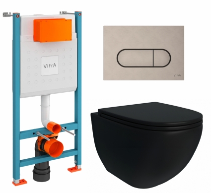 Комплект 3 в 1 инсталляция VitrA V-Fix Core + Унитаз подвесной Enio Unico BL EN4105055 + кнопка никель матовая