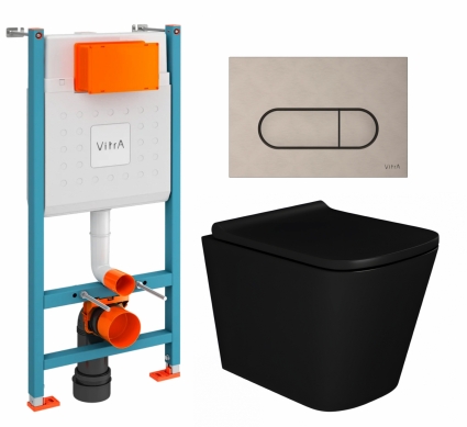 Комплект 3 в 1 инсталляция VitrA V-Fix Core + Унитаз подвесной Enio Binario BL EN4180225 + кнопка никель матовая