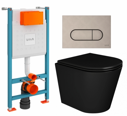 Комплект 3 в 1 инсталляция VitrA V-Fix Core + Унитаз подвесной Enio Cento BL EN4280035 + кнопка никель матовая