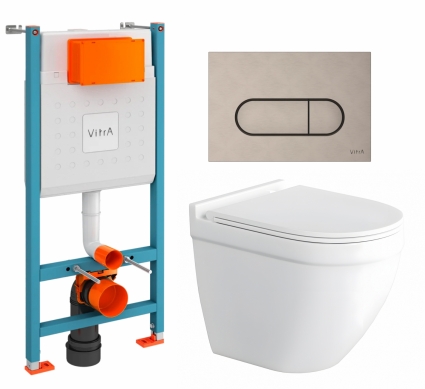 Комплект 3 в 1 инсталляция VitrA V-Fix Core + Унитаз подвесной Enio Pulito EN1170052 + кнопка никель матовая