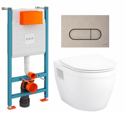 Комплект 3 в 1 инсталляция VitrA V-Fix Core + Унитаз подвесной Enio Bolo EN8350034 + кнопка никель матовая