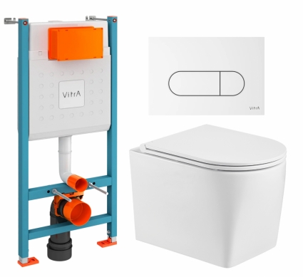 Комплект 3 в 1 инсталляция VitrA V-Fix Core + Унитаз подвесной WeltWasser Nesenbach 004 GL-WT + кнопка белая глянцевая