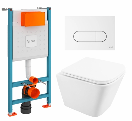 Комплект 3 в 1 инсталляция VitrA V-Fix Core + Унитаз подвесной BelBagno Due BB3103CHR/SC + кнопка белая глянцевая