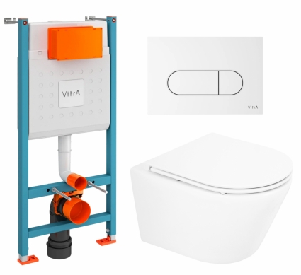 Комплект 3 в 1 инсталляция VitrA V-Fix Core + Унитаз подвесной BelBagno Tre BB8001CHR/SC + кнопка белая глянцевая