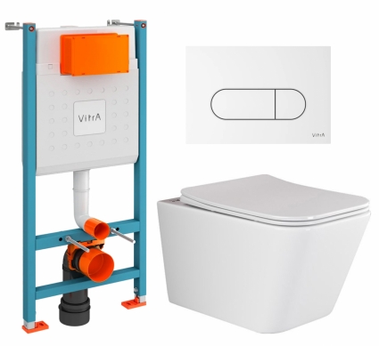 Комплект 3 в 1 инсталляция VitrA V-Fix Core + Унитаз подвесной Ceramica Nova Metric Rimless CN3007 + кнопка белая глянцевая