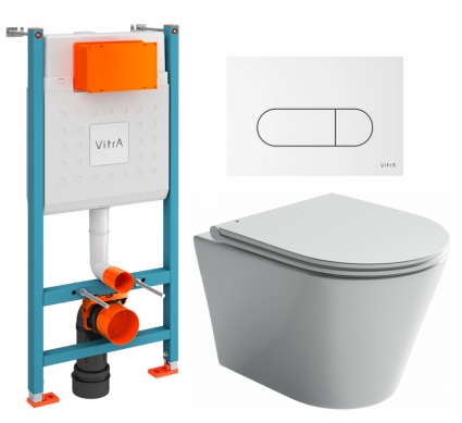 Комплект 3 в 1 инсталляция VitrA V-Fix Core + Унитаз подвесной Ceramica Nova Forma CN3011 + кнопка белая глянцевая