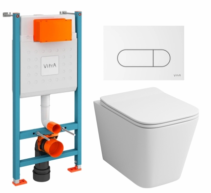 Комплект 3 в 1 инсталляция VitrA V-Fix Core + Унитаз подвесной Grossman GR-4441S + кнопка белая глянцевая
