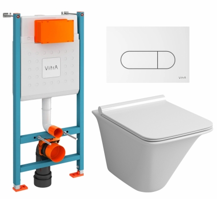 Комплект 3 в 1 инсталляция VitrA V-Fix Core + Унитаз подвесной Grossman GR-4413S + кнопка белая глянцевая