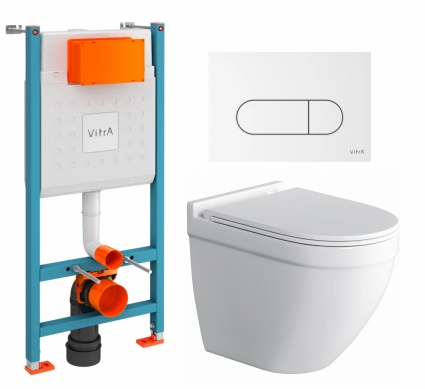Комплект 3 в 1 инсталляция VitrA V-Fix Core + Унитаз подвесной Owl 1975 Cirkel-H + кнопка белая глянцевая