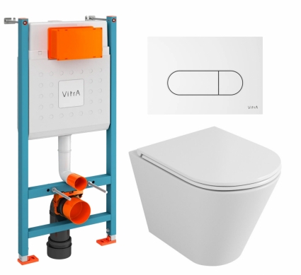 Комплект 3 в 1 инсталляция VitrA V-Fix Core + Унитаз подвесной Owl 1975 Ruta-H OWLT190304 + кнопка белая глянцевая