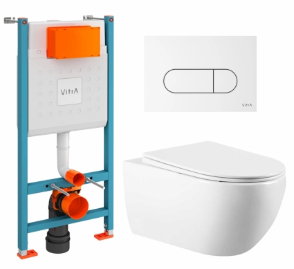Комплект 3 в 1 инсталляция VitrA V-Fix Core + Унитаз подвесной Vincea Evo VT1-34 + кнопка белая глянцевая