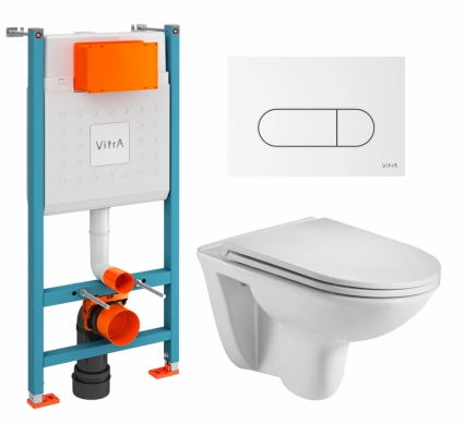 Комплект 3 в 1 инсталляция VitrA V-Fix Core + Подвесной унитаз WeltWasser Baarbach 004 GL-WT + кнопка белая глянцевая