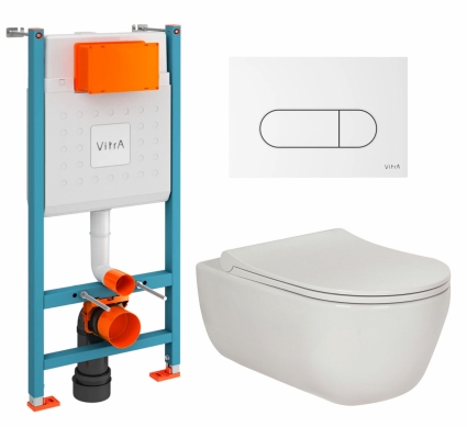 Комплект 3 в 1 инсталляция VitrA V-Fix Core + Унитаз подвесной Berges Wasserhaus Ego XL 082118 + кнопка белая глянцевая
