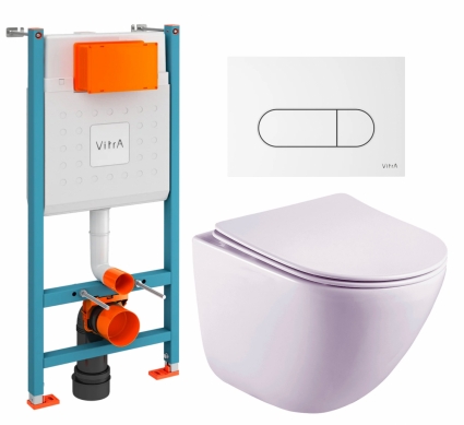 Комплект 3 в 1 инсталляция VitrA V-Fix Core + Унитаз подвесной Esbano Lotus ESUPLOTUW + кнопка белая глянцевая