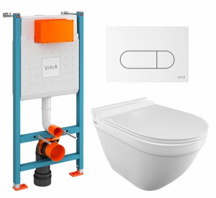Комплект 3 в 1 инсталляция VitrA V-Fix Core + Унитаз подвесной Iddis Cloud CLORDSEi25 + кнопка белая глянцевая